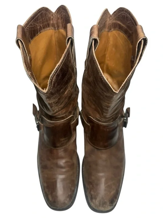 John Varvatos Men’s Size 9.5 Brown Rugged Leather Harness Pull On Biker Boots - Picture 3 of 11